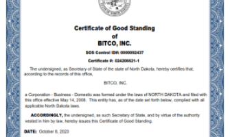 Bitco, Inc Attains Certificate of Good Standing: A Testament to Trust and Reliability